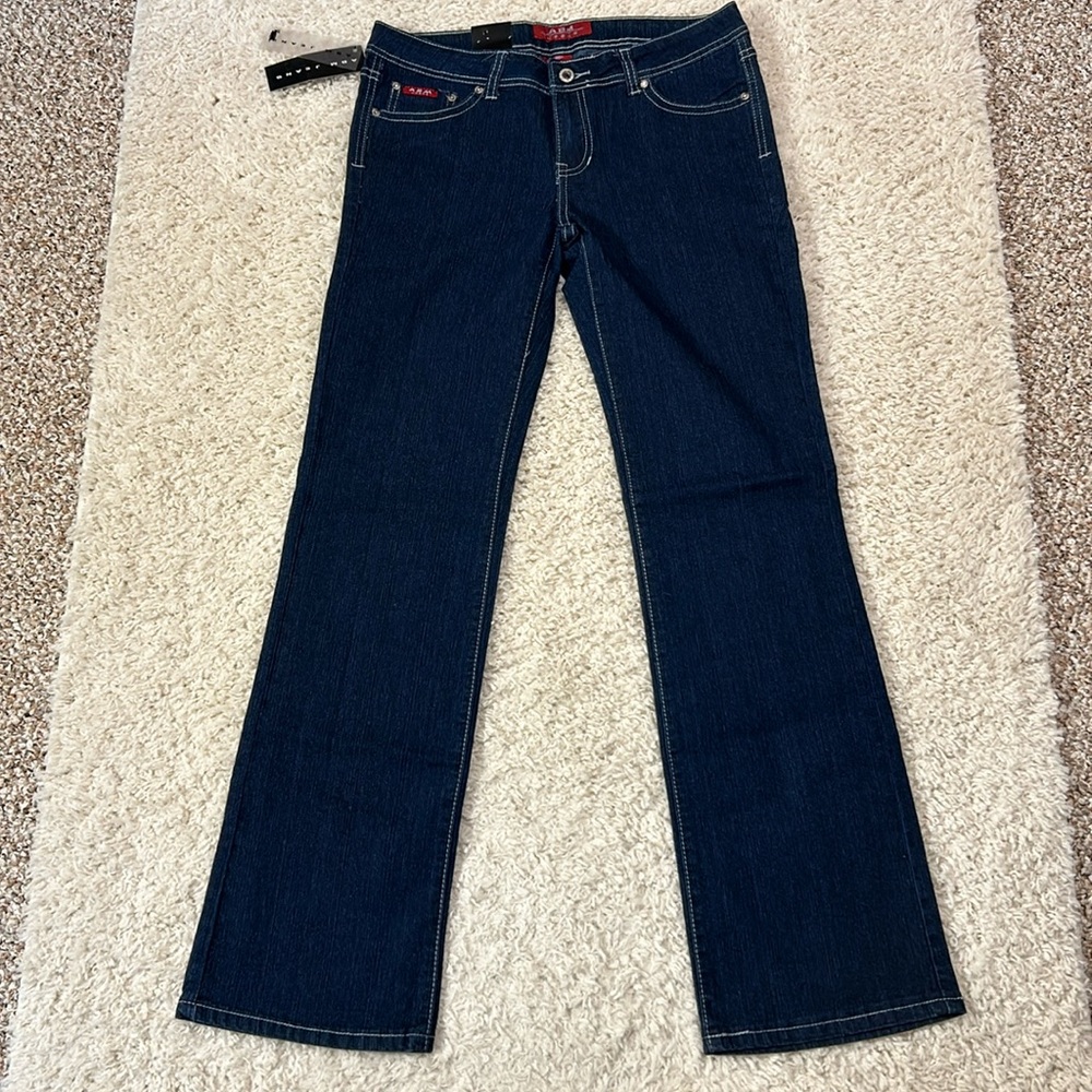 NWT ABM JEANS 11 blue with white embroidery and bling pockets